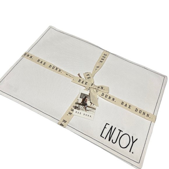 Rae Dunn 4 Embroidered Placemat Set CHEERS ENJOY EAT Cotton 13x19" Picnic BBQ